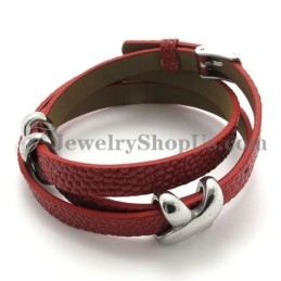 Pulsera De Cuero Rojo De Moda Con Titanio