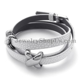 Pulsera De Cuero Blanco De Moda Con Titanio