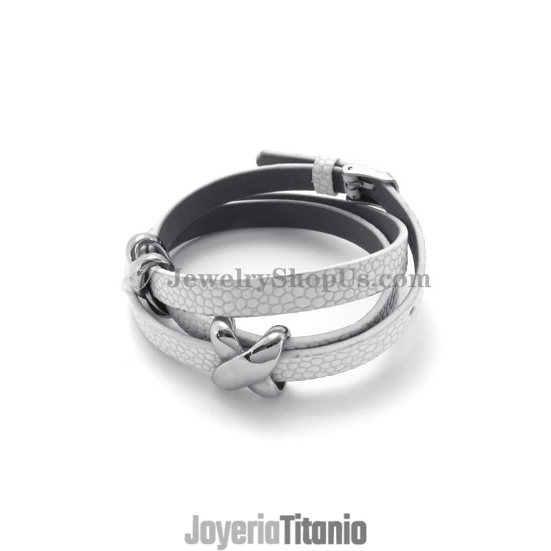 Pulsera De Cuero Blanco De Moda Con Titanio Pulsera De Cuero Blanco De Moda Con Titanio