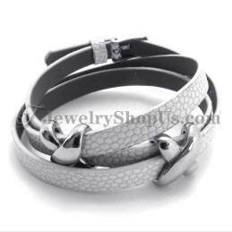 Pulsera De Cuero Blanco De Moda Con Titanio
