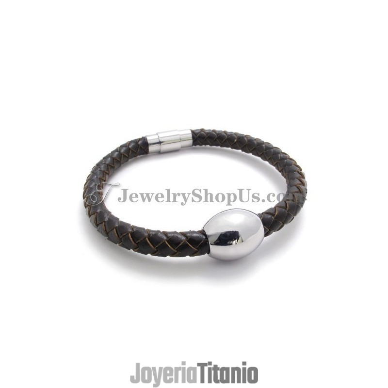 Preciosa Pulsera De Titanio Y Cuero Marrón Preciosa Pulsera De Titanio Y Cuero Marrón