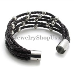 Pulsera De Cuero Marrón De Moda Con Titanio