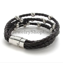 Pulsera De Cuero Marrón De Moda Con Titanio