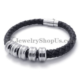 Pulsera De Moda De Cuero Negro Y Titanio