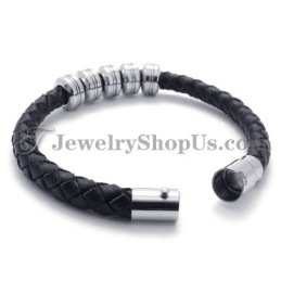 Pulsera De Moda De Cuero Negro Y Titanio