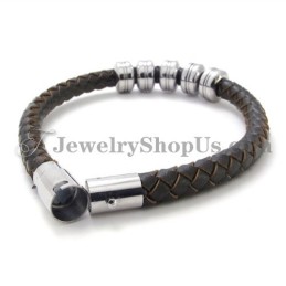Elegante Pulsera De Cuero Negro Y Titanio