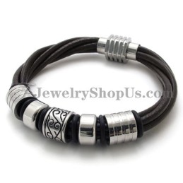 Pulsera De Moda De Cuero Marrón Y Titanio