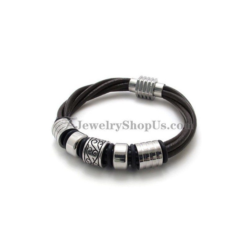 Pulsera De Moda De Cuero Marrón Y Titanio Pulsera De Moda De Cuero Marrón Y Titanio