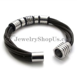 Pulsera De Moda De Cuero Marrón Y Titanio