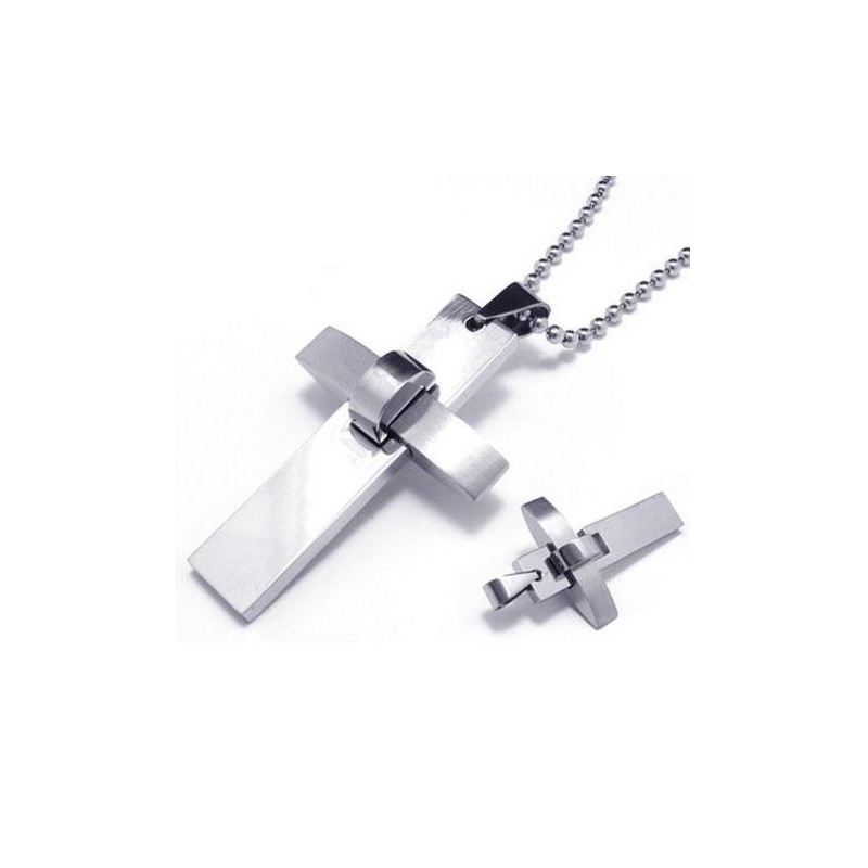 Collar Con Colgante De Cruz De Titanio Puro Y Plata Para Hombre Y Niño
