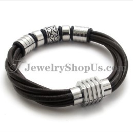 Pulsera De Moda De Cuero Marrón Y Titanio