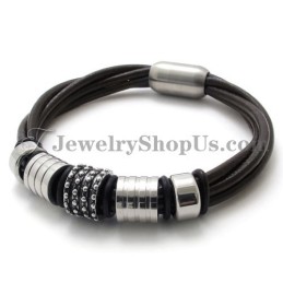 Elegante Pulsera De Cuero Marrón Con Titanio