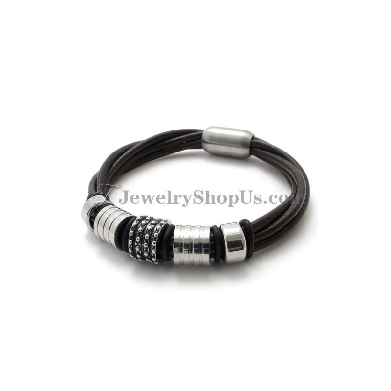 Elegante Pulsera De Cuero Marrón Con Titanio Elegante Pulsera De Cuero Marrón Con Titanio