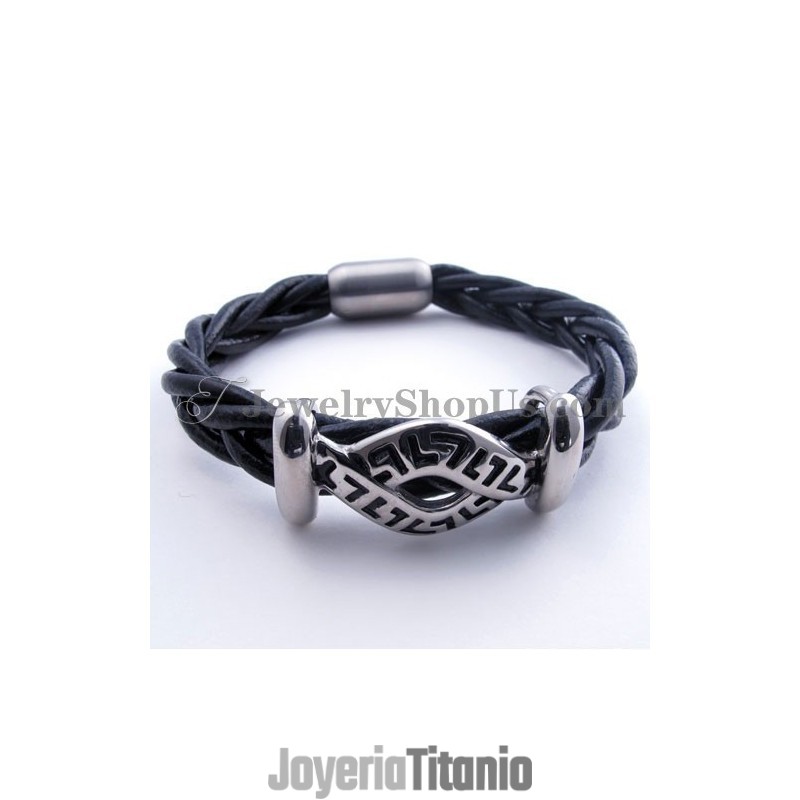 Pulsera De Titanio Y Cuero De Moda Pulsera De Titanio Y Cuero De Moda