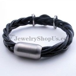 Pulsera De Titanio Y Cuero De Moda