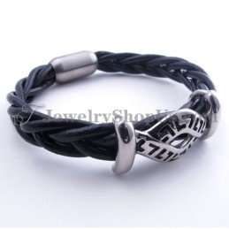 Pulsera De Titanio Y Cuero De Moda