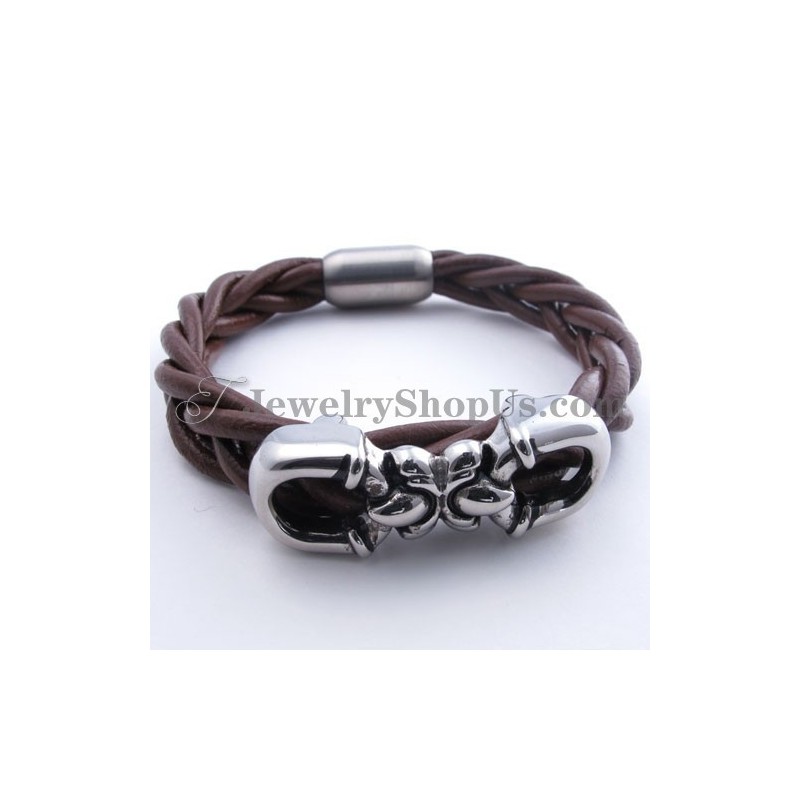 Pulsera De Titanio Y Cuero Marrón De Moda Pulsera De Titanio Y Cuero Marrón De Moda