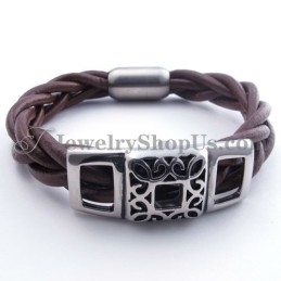 Pulsera De Cuero De Titanio Marrón De Moda
