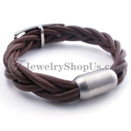 Pulsera De Cuero De Titanio Marrón De Moda