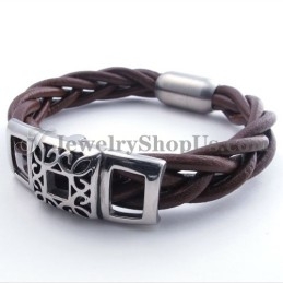 Pulsera De Cuero De Titanio Marrón De Moda