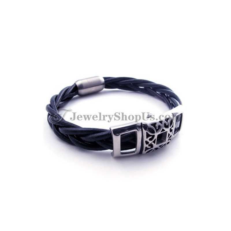 Elegante Pulsera De Cuero De Titanio