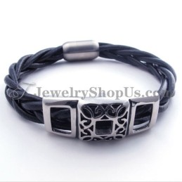 Elegante Pulsera De Cuero De Titanio