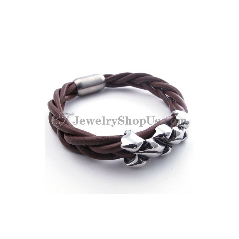 Elegante Pulsera De Cuero De Titanio Marrón Elegante Pulsera De Cuero De Titanio Marrón