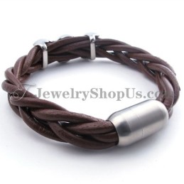 Elegante Pulsera De Cuero De Titanio Marrón