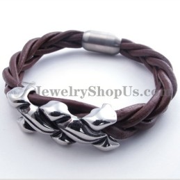 Elegante Pulsera De Cuero De Titanio Marrón