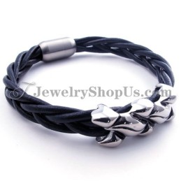 Elegante Pulsera De Cuero Y Titanio
