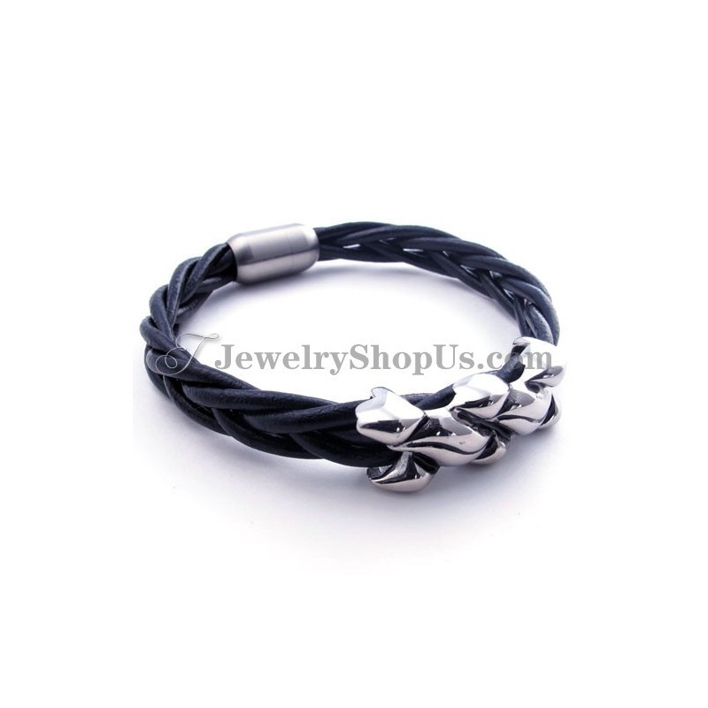Elegante Pulsera De Cuero Y Titanio Elegante Pulsera De Cuero Y Titanio