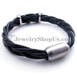 Elegante Pulsera De Cuero Y Titanio
