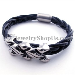 Elegante Pulsera De Cuero Y Titanio