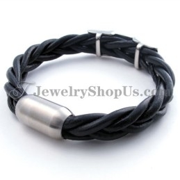 Elegante Pulsera De Cuero De Titanio Negro