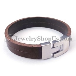 Pulsera De Cuero Marrón De Moda Con Titanio