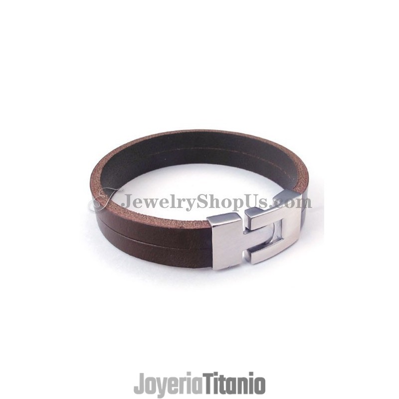 Pulsera De Cuero Marrón De Moda Con Titanio Pulsera De Cuero Marrón De Moda Con Titanio