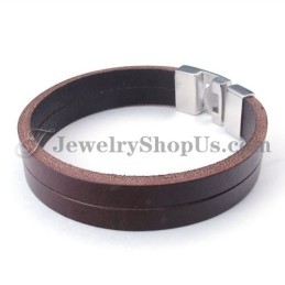 Pulsera De Cuero Marrón De Moda Con Titanio