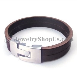 Pulsera De Cuero Marrón De Moda Con Titanio