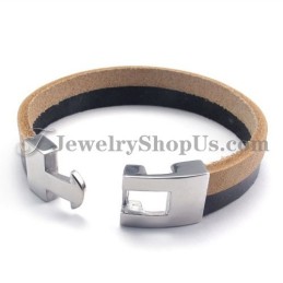 Elegante Pulsera De Cuero Negro Y Marrón Con Titanio