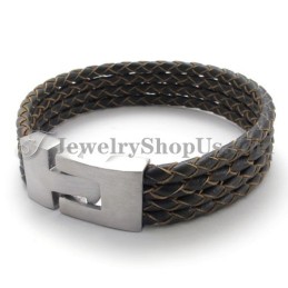 Elegante Pulsera De Cuero Y Titanio