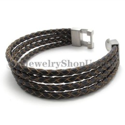 Elegante Pulsera De Cuero Y Titanio