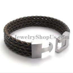 Elegante Pulsera De Cuero Y Titanio