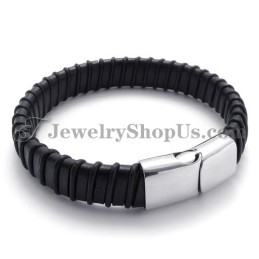 Preciosa Pulsera De Titanio Negro Con Cuero