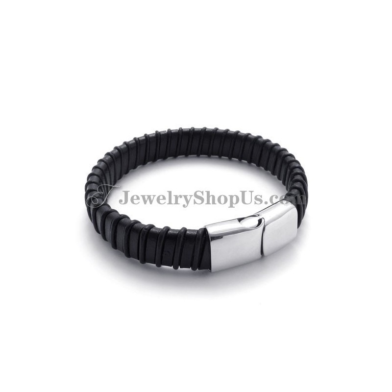 Preciosa Pulsera De Titanio Negro Con Cuero Preciosa Pulsera De Titanio Negro Con Cuero