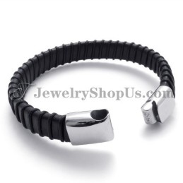 Preciosa Pulsera De Titanio Negro Con Cuero