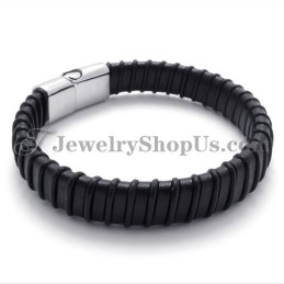 Preciosa Pulsera De Titanio Negro Con Cuero