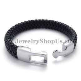 Preciosa Pulsera De Titanio Y Cuero Negro