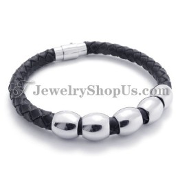 Pulsera De Cuero Negro Y Titanio