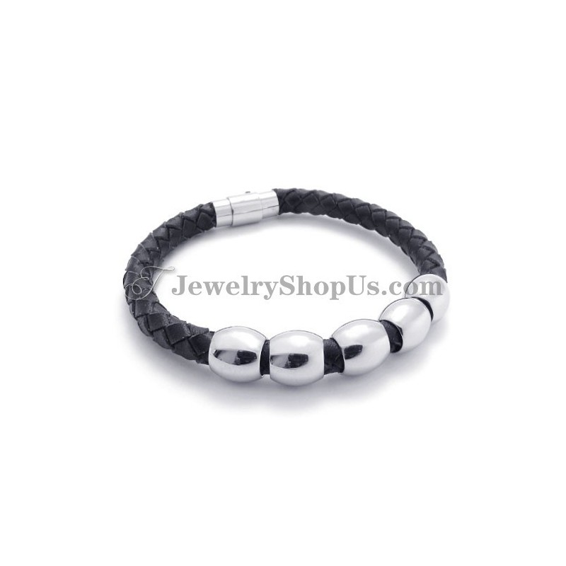 Pulsera De Cuero Negro Y Titanio Pulsera De Cuero Negro Y Titanio