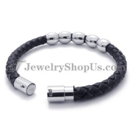 Pulsera De Cuero Negro Y Titanio